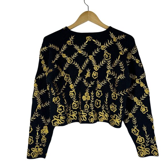 VTG Cache Embroidered Floral Knit Cardigan Womens Size L Wool Angora Old Money - Picture 8 of 8